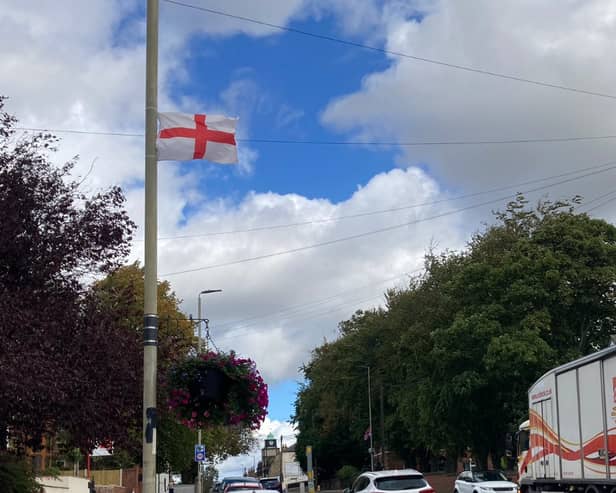 St George's flag on display on Leeds Road, Outwood, Wakefield.  