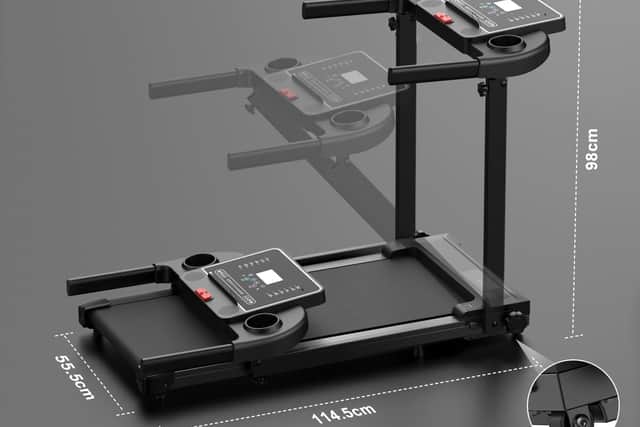 The machine folds away and can stand against a wall when not in use