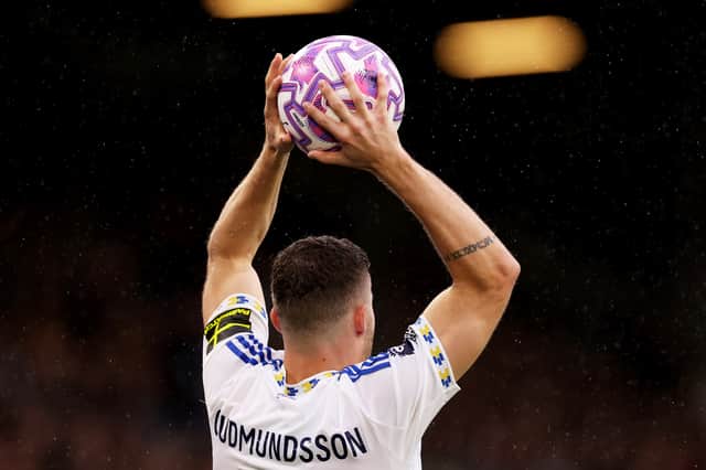 Gabriel Gudmundsson taking a throw-in for Leeds United