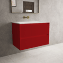 Traffic Red turns a simple vanity into a bold statement piece that demands attention.
