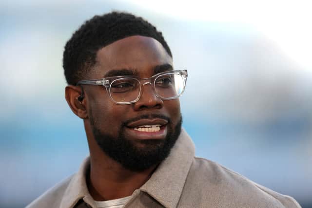 Former Manchester City player and current Sky Sports Pundit Micah Richards looks on while presenting prior to the Premier League match between Manchester City FC and Wolverhampton Wanderers FC at Etihad Stadium on May 02, 2025 in Manchester, England.