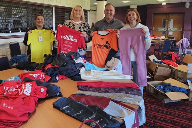 More than 30 organisations clubbed together at the John Charles Centre for Sport to donate 1,890 pieces of kit in Leeds.
