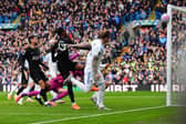 GOOD DAY: For Leeds United defender Joe Rodon, despite seeing his header smash back off the post, above, and the frustration of defeat to his former side Tottenham Hotspur.