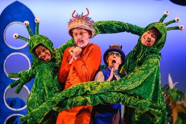 From left to right: Felicia Akin-Tayo (Janet), Patrick Bridgman (Grandfather Smed), Abbey Norman (Grandmother Smoo), and Antony Lam (Bill)