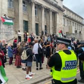 Protesters gathered at campuses across the UK on Tuesday.