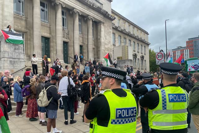 Protesters gathered at campuses across the UK on Tuesday.