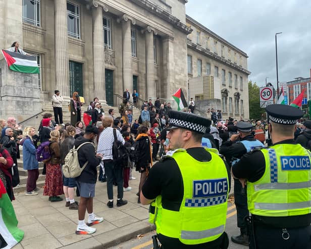 Protesters gathered at campuses across the UK on Tuesday.