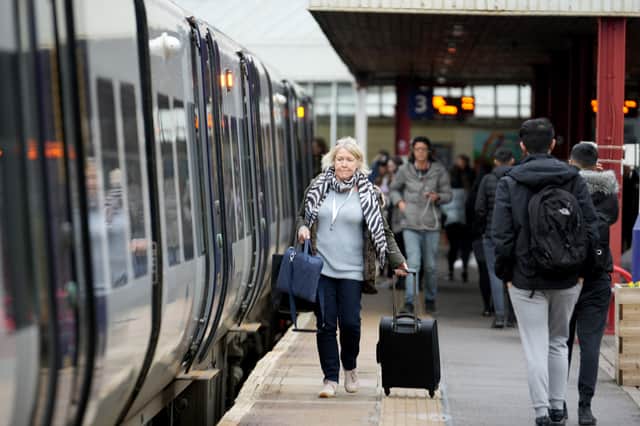 Stock image of a train at a UK station.