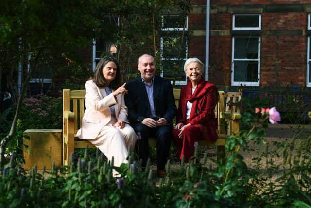 Opening of the RHS wellbeing garden at St James's Hospital. Pictured from left, director general of the RHS Clare Matterson, Leeds Teaching Hospitals NHS Trust chief executive Brenda Brown and Dame Linda Pollard.