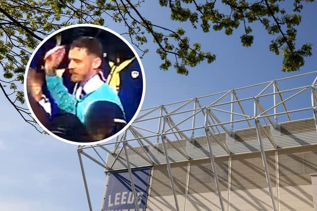 The man is wanted for throwing an object onto the pitch during the match at Elland Road on Saturday, October 4.