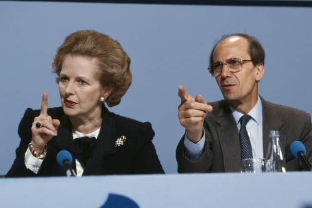 PM Margaret Thatcher and Conservative Party Chairman Norman Tebbit in 1987.