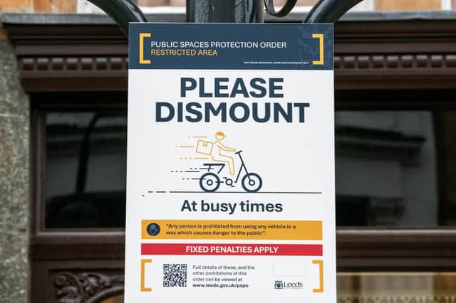 Leeds City Council introduced dismount signage on Briggate and surrounding pedestrianised streets last year.