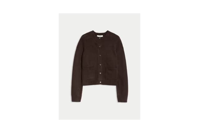 M&S Air-Yarn Crew Neck Button Front Cropped Cardigan