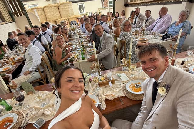 Jake Ratcliffe and wife Rosie at their wedding