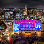 One Second Lovestory by Dirk Rauscher is projected on to the Queens Hotel.