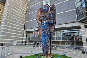 The touring Knife Angel sculpture in Leeds.