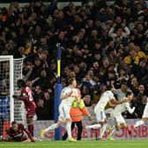 Brenden Aaronson celebrates his early opener against West Ham.