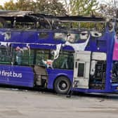 Pictures taken at the scene show the remains of the burnt-out bus, with the top floor almost totally destroyed.