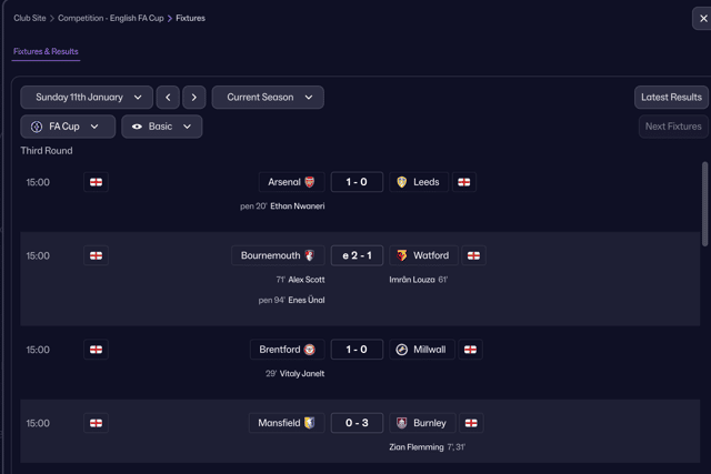Football Manager 2026 predicted Leeds United will suffer an FA Cup third round exit at the hands of Arsenal (photo Sports Interactive)