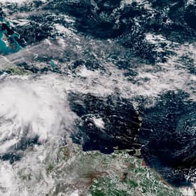 Hurricane Melissa pictured by satellite as it churned northwest through the Caribbean Sea on Monday evening