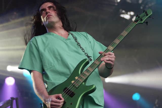 US group Type O Negative's frontman Peter Steele performs on the opening night of the biggest Nordic heavy metal music festival Tuska 2003, 11 July 2003 in Helsinki.