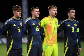 DECISION: Taken on Leeds United youth international keeper Rory Mahady, second right.