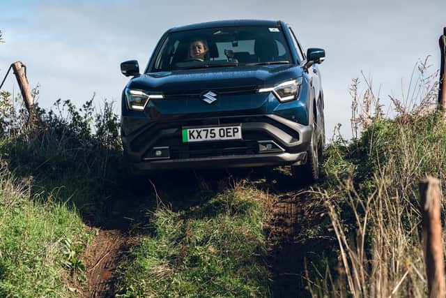 The e Vitara's skills shine brightest off road, with a dual motor setup putting in some serious performance at its launch event