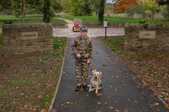 Family dog Corporal Freddie has been Dexter's keen companion throughout the challenge