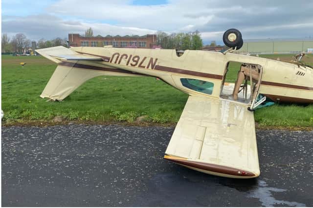 The plane landed upside down following the failed take-off at Leeds East Airport.