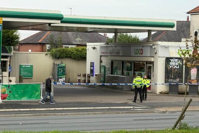 Police cordoned off the BP garage on the A64, York Road, following a robbery