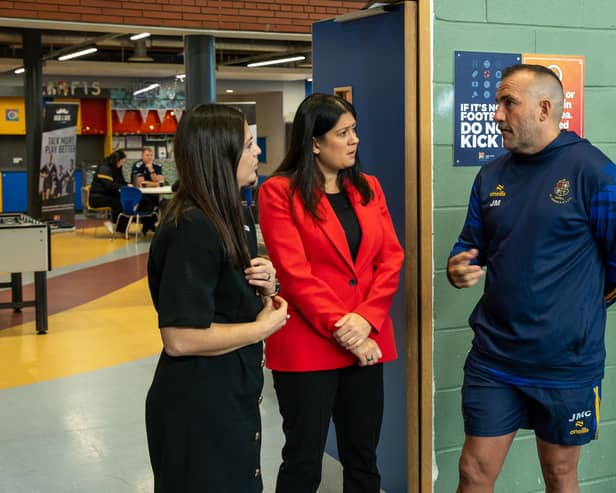 Culture Secretary Lisa Nandy, centre, launching the project with Rugby League Cares. Credit: DCMS