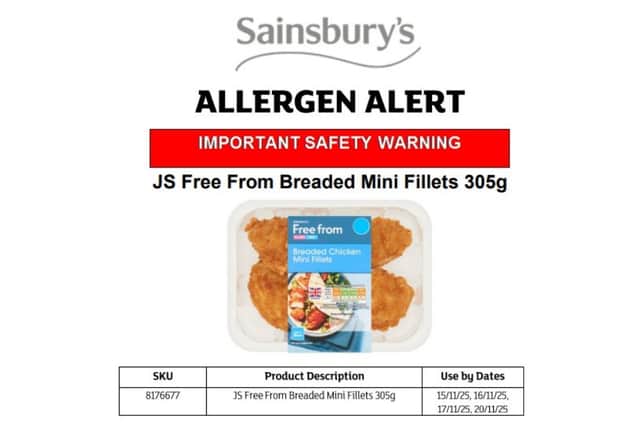 Sainsbury's has issued an “important safety warning” over JS Free From Breaded Mini Fillets