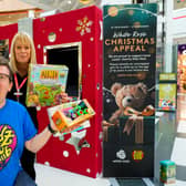 White Rose Christmas Appeal 2025 is launches. Andy Johnson of Kidz Klub Leeds and Samantha Knight of White Rose Shopping Centre