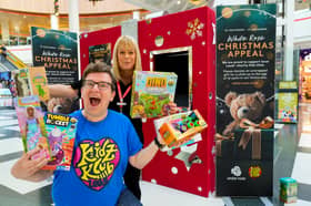 White Rose Christmas Appeal 2025 is launches. Andy Johnson of Kidz Klub Leeds and Samantha Knight of White Rose Shopping Centre