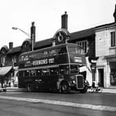 A bus on Roundhay Road near the Karnac Road junction in August 1959.