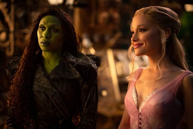 Cynthia Erivo as Elphaba and Ariana Grande as Glinda in Wicked For Good