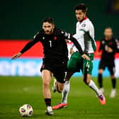 RELIEF: For Leeds United midfielder Ilia Gruev, right, and the Bulgaria national side, Gruev pictured battling it out with Georgia's Khvicha Kvaratskhelia in Wednesday night's 2-1 victory.