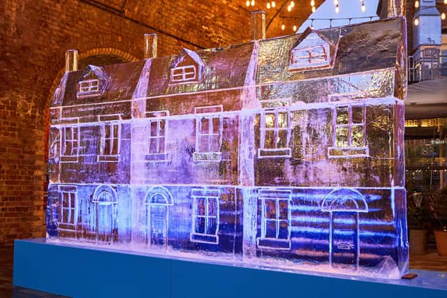 An ice sculpture of classic two-up, two-down terraced homes has been unveiled.