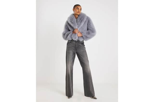 Blue Short Faux Fur Jacket
