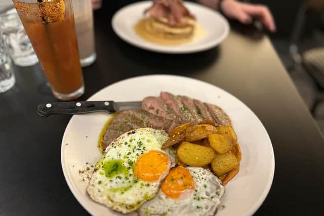 My steak and egg coupled with a Virgin Mary hit the perfect spot on my lunchbreak.