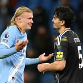 GOOD DAY: For Leeds United's Pascal Struijk, right, but not so much Manchester City star Erling Haaland, left, as the pair share a joke after the full-time whistle.