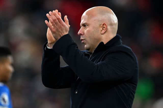 Arne Slot, Manager of Liverpool, applauds fans after the Premier League match between Liverpool and Sunderland at Anfield on December 03, 2025 in Liverpool, England. (Photo by Liverpool FC/Liverpool FC via Getty Images)