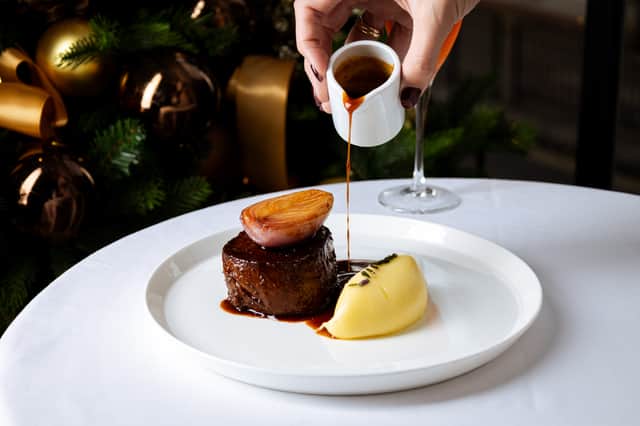 The exquisite beef medallion with pomme puree and sauce Perigourdine at Orrery