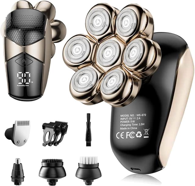 The seven blade design and five grooming attachments help keep every angle neat without a trip to the barber