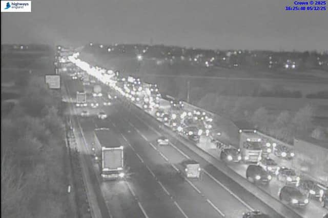 There is miles of traffic on the M62 this evening near Leeds.