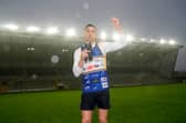 Sinfield speaking at Headingley Stadium after completing his run at the weekend.