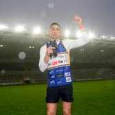 Sinfield speaking at Headingley Stadium after completing his run at the weekend.