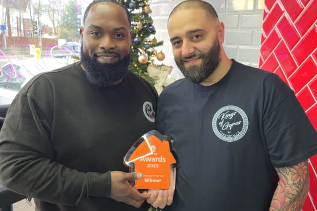 Kings of Gyros co-owners Kerion Rose and Meisam Tavassoli after receiving the Restaurant of the Year award from JustEat.