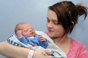 Mum Jodie Gill from Whinmoor with baby CJ Wright  born at 1.21am on New Year's Day at St James's Hospital weighing 6lb 11oz. 