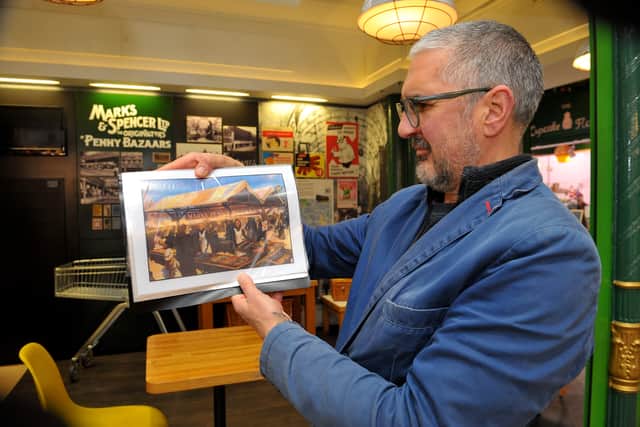 Rob Kilner with an artist’s impression of the first Marks and Spencer stall